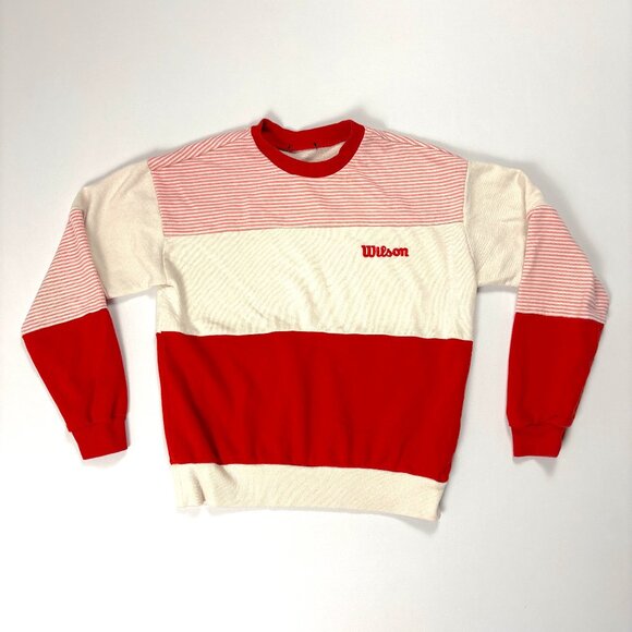 Vintage Wilson Womens Crewneck Sweatshirt Red White Striped Small Tennis - Picture 1 of 6